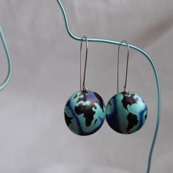 Vintage Jewelry - Sterling silver enamel world earrings